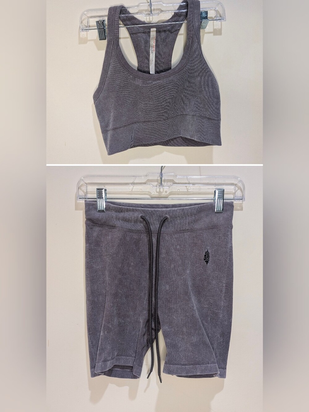 Free People FP Movement Go To Rib Sports Bra M/L And Bike Short XS/S Set Grey